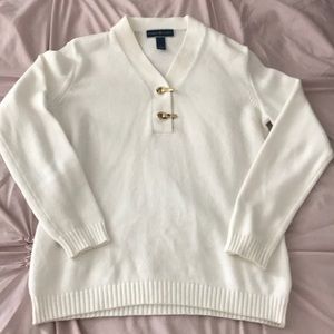 White and gold embellishments cotton sweater